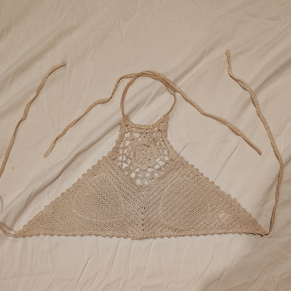 Crochet Halter Top in Beige